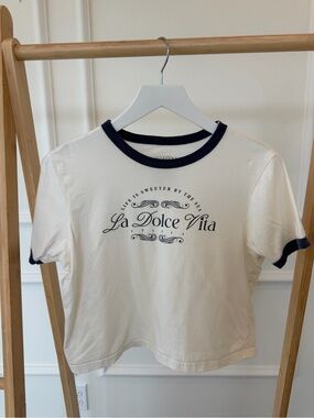Mighty Fine Cream Ringer Tee with Navy Trim - La Dolce Vita